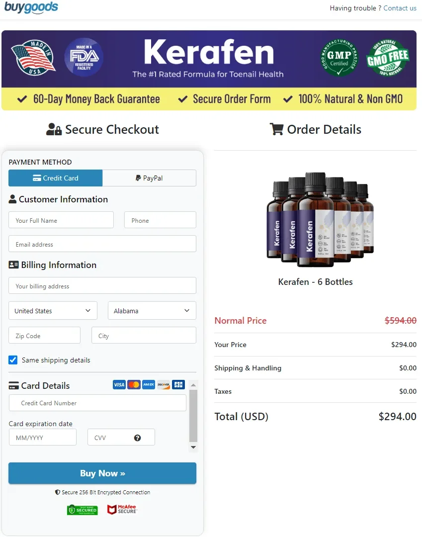 Kerafen order page